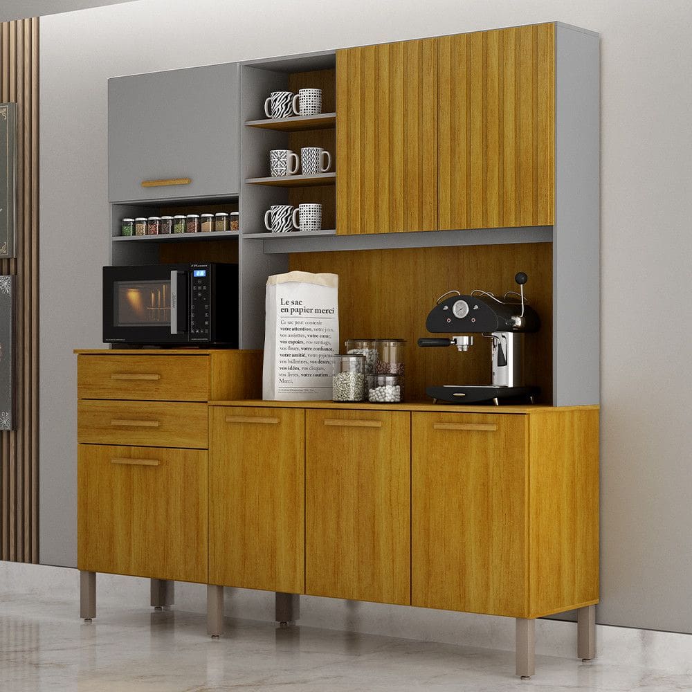 Armário de Cozinha Lian 7 Portas 2 Gavetas Nicho Espaço para Microondas Mobilihouse