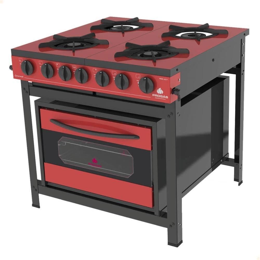 Fogão Industrial Progás Prge-402 F Gourmet Vermelho A Gás 4 Bocas 2 Simples 2 Duplas C/Forno P39206