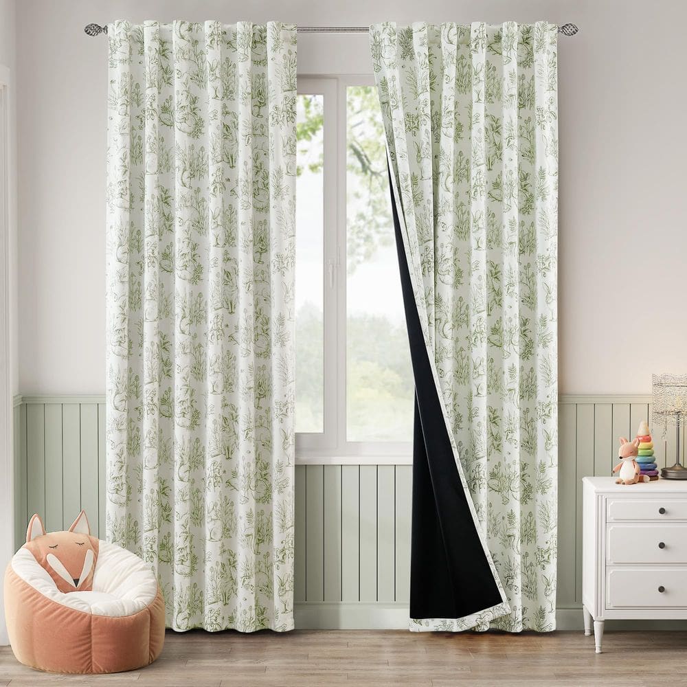 Cortinas Jinchan 100% Blackout Nursery 214 cm Verde Sálvia