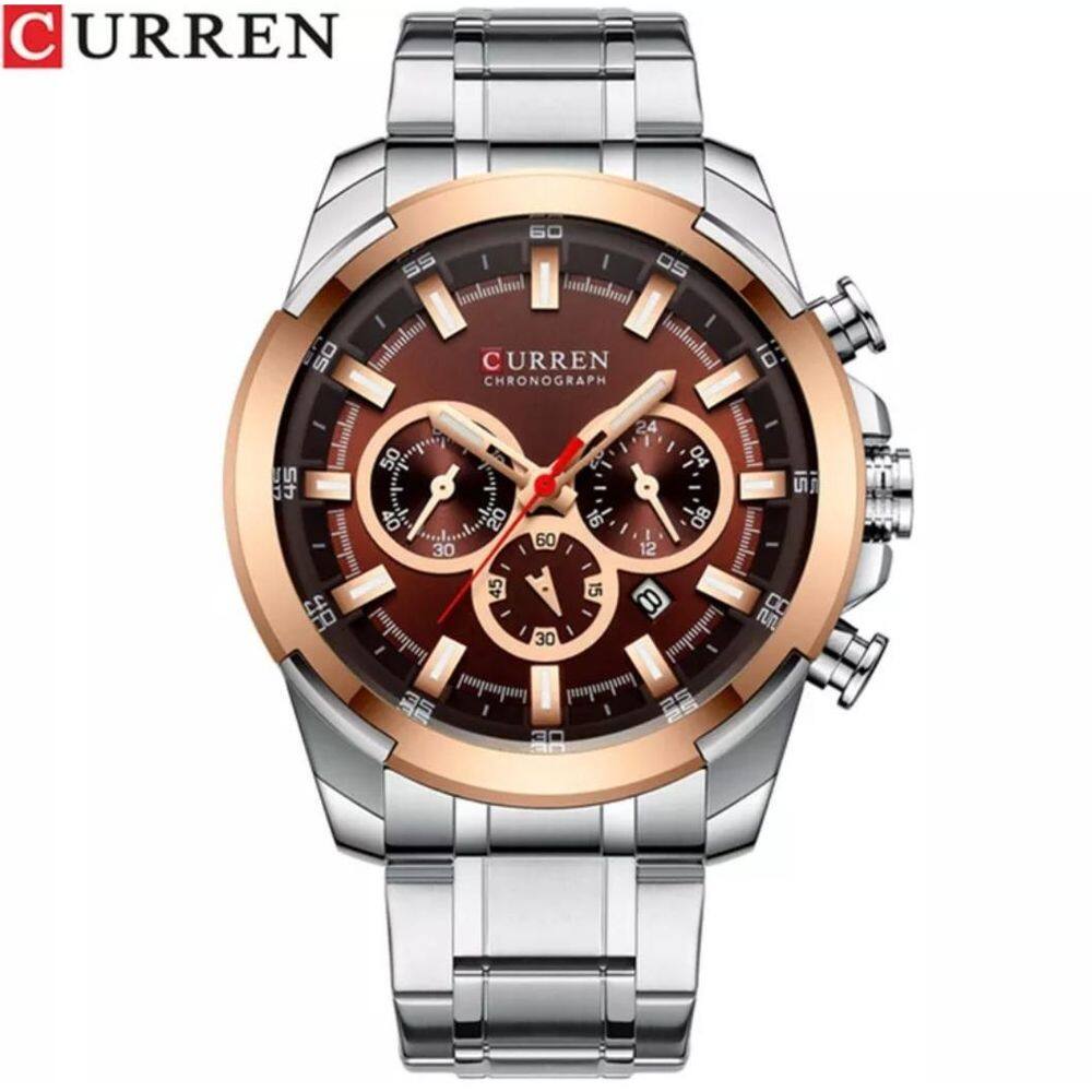 Curren 8361 Relógio Inox Prateado/Café 3Atm