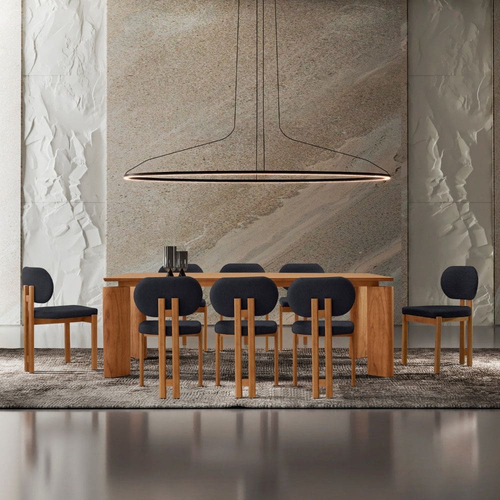 Conjunto Mesa de Jantar Nala 220cm Madeira Tampo Laminado com 8 Cadeiras