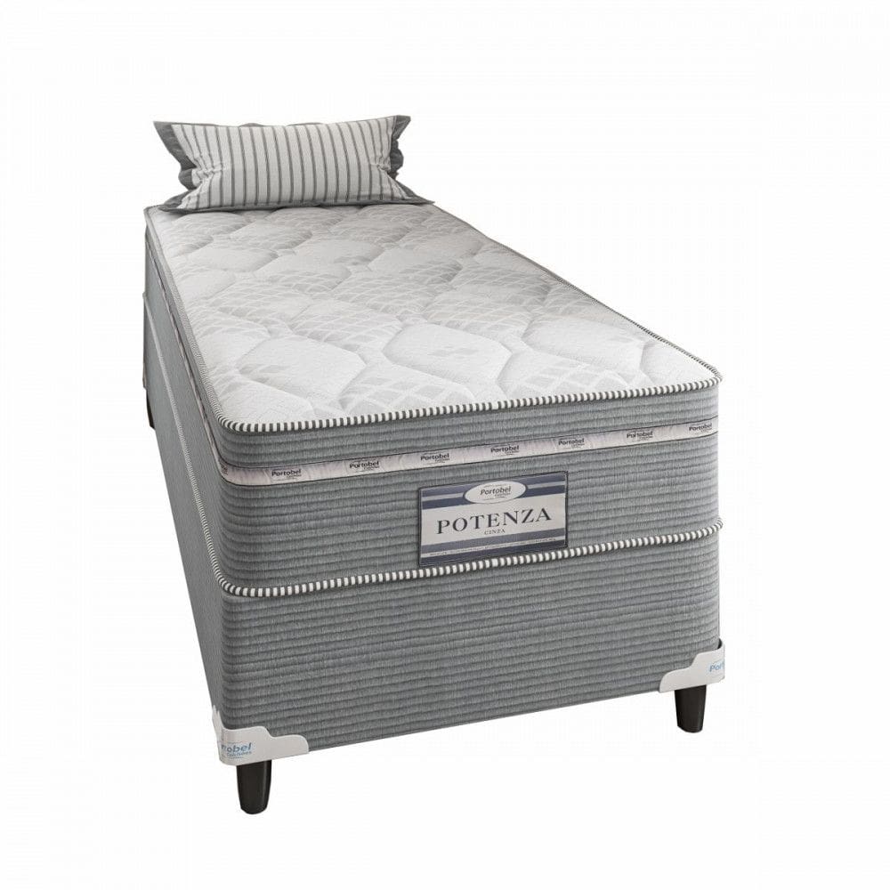Cama Box Solteiro (Box + Colchão) de Molas Potenza 88x188x70cm com Pillow Euro Portobel