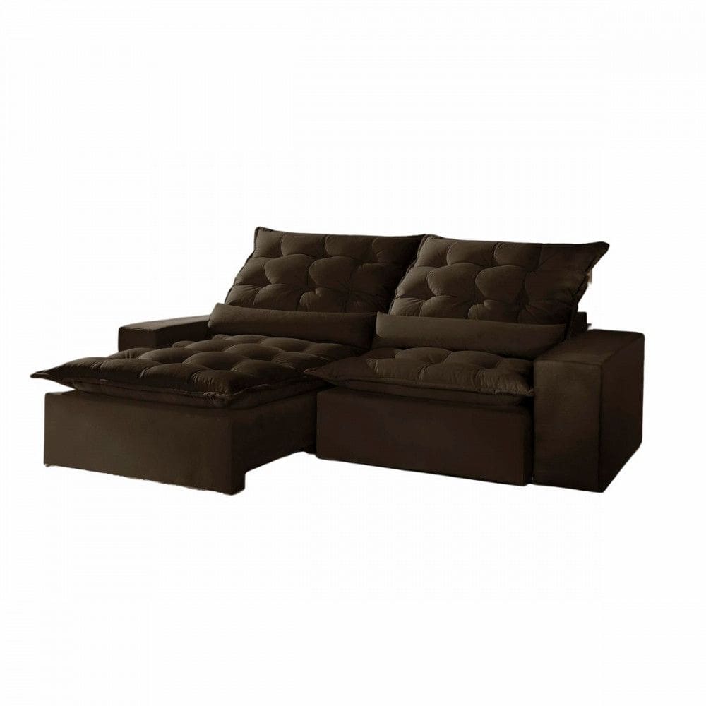 Sofá Retrátil e Reclinável 2.10 m Veludo Jolie Marrom Montano