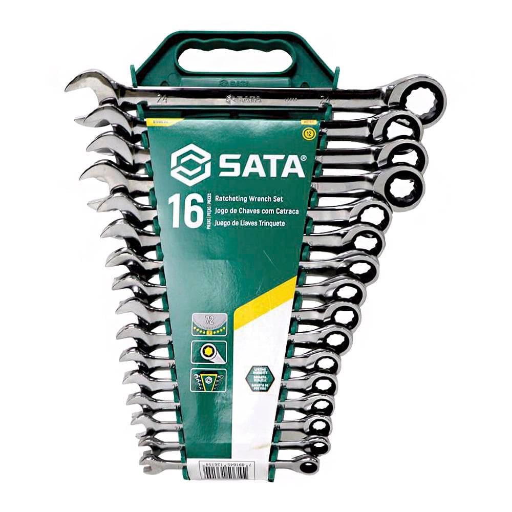 Jogo Chave Combinada com Catraca de 8 à 24 mm com 16 Peças - Sata ST08034L