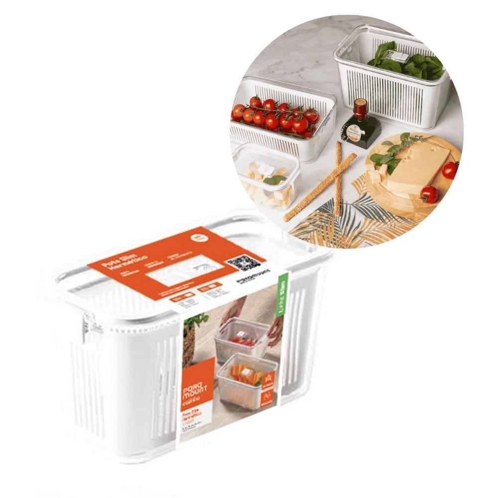 Pote Hermético Slim com Cesto de Drenagem e Trava Para Legumes e Verduras 1700ml - Paramount