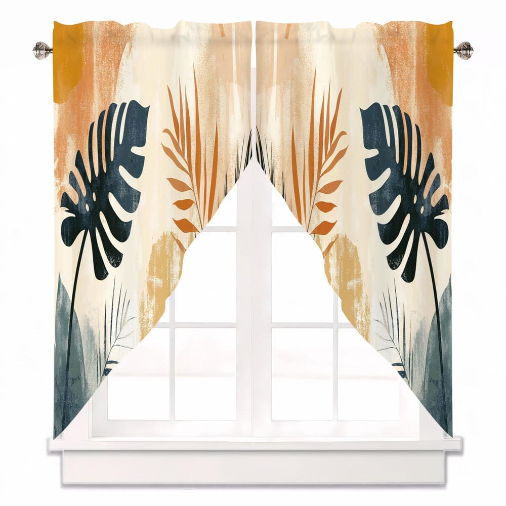 Cortina Valance AYTTBIS Boho Palm Leaves, preta, cinza, 71x91cm