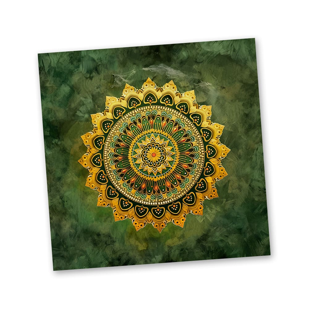 Toalha mandala Flor laranja borda verde 70 cm