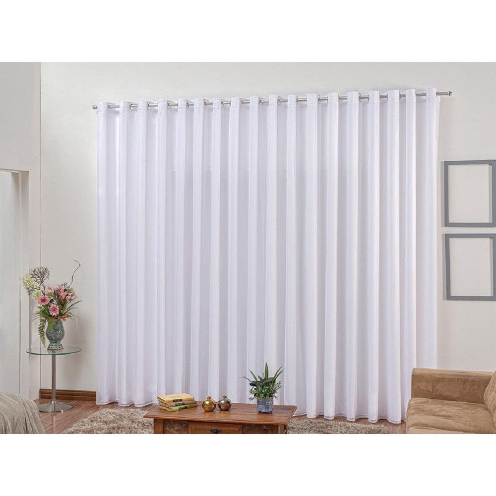 Cortina De Varão Voil Branco 6,00X2,50 Com Forro Microfibra