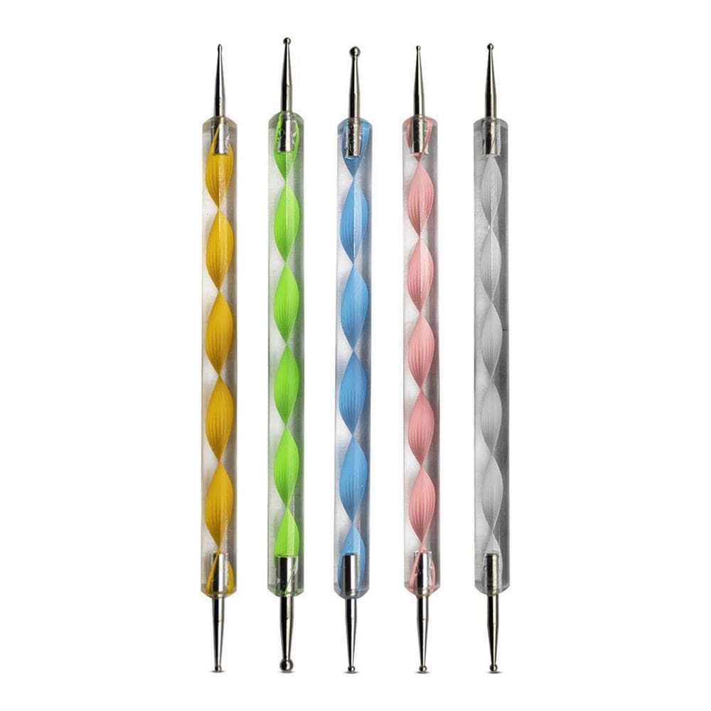 Kit 5 Boleadores Ponta Dupla Decoração De Unhas Pontilhismo