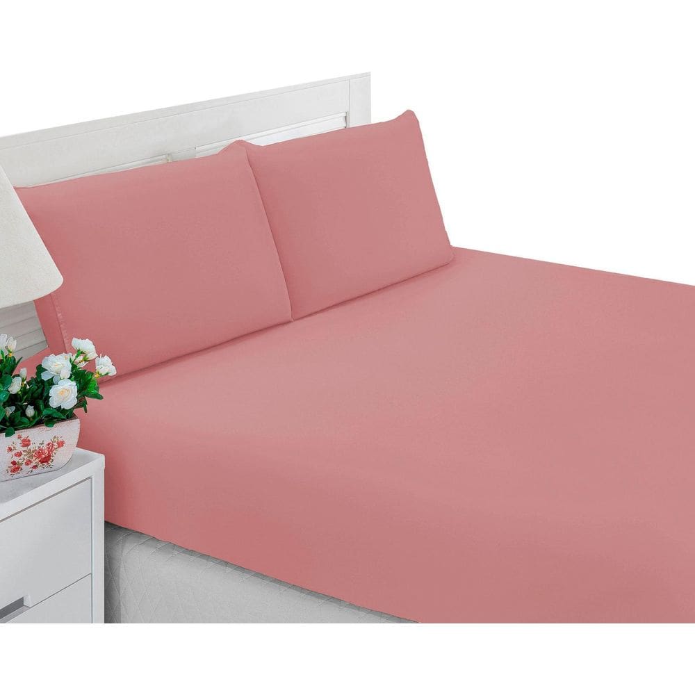 Jogo De Lençol Queen Casal 3 Peças Rosa Liso Microfibra