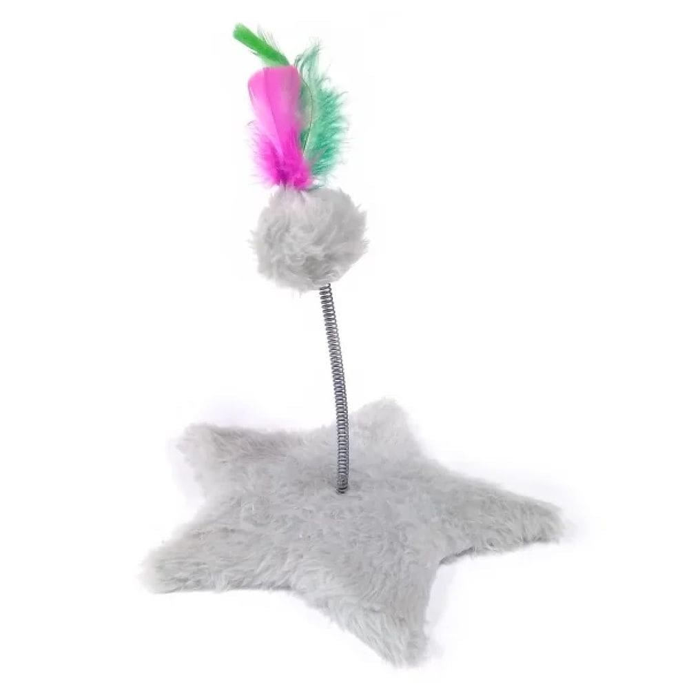 Arranhador De Gato Estrela Cinza Mola Bolinha Pelucia