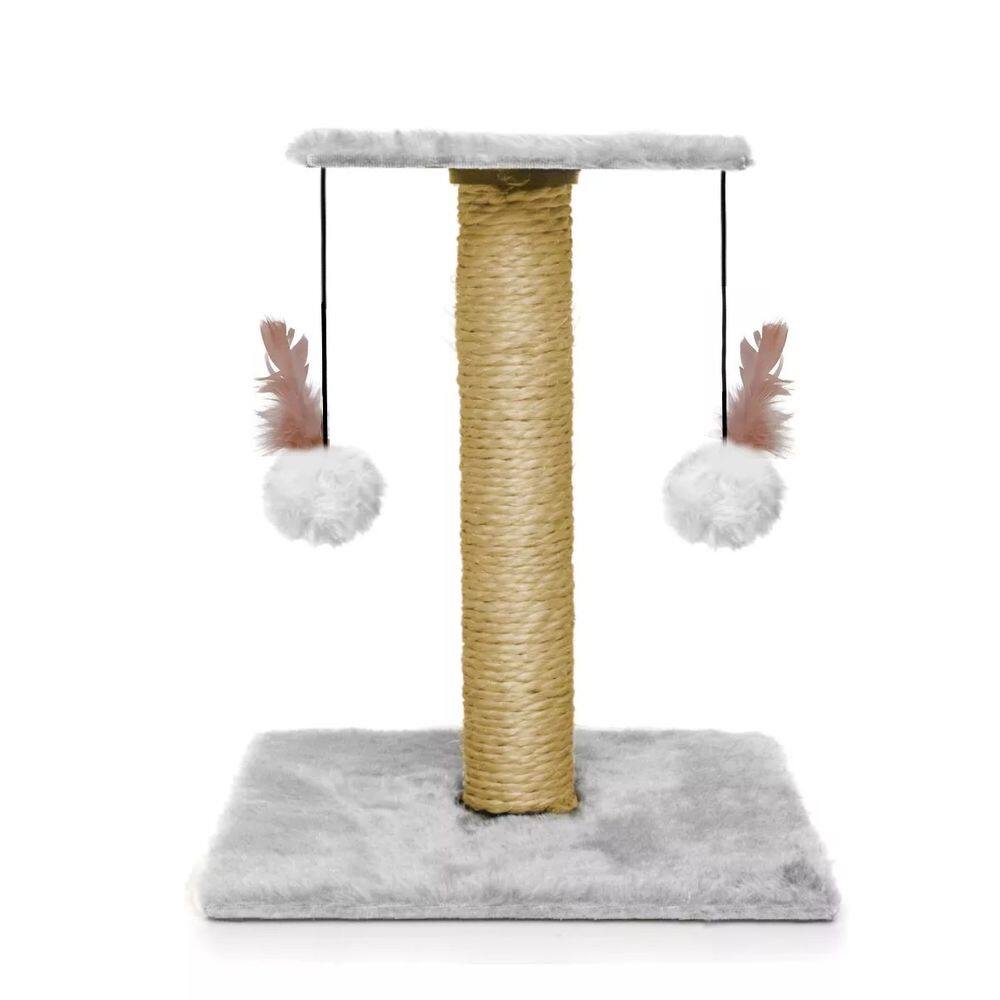 Arranhador P/Gatos Poste Com Brinquedo Duplo Exclusivo Cinza