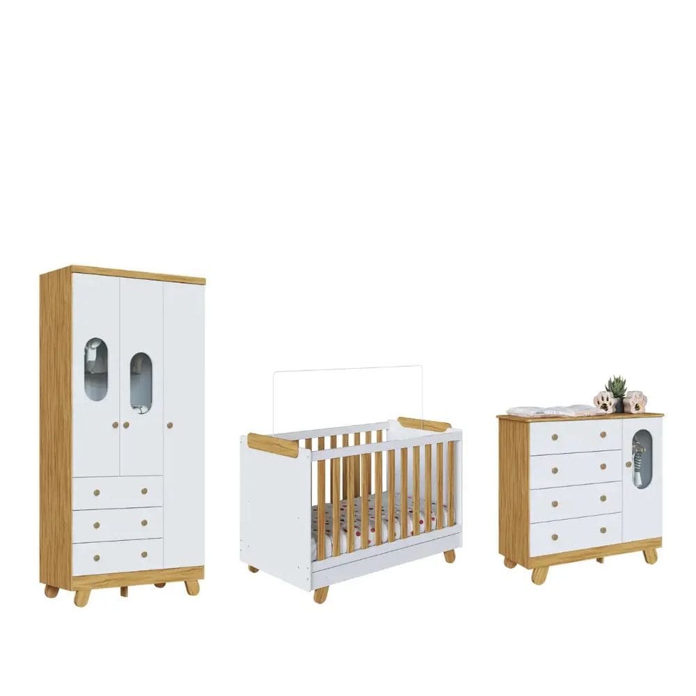Quarto Completo Bebe Moveis Peroba Pingo berço 4x1 MDF