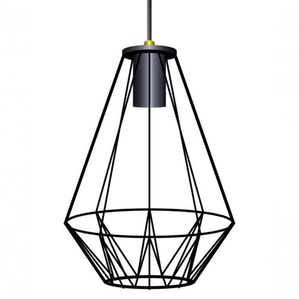 Pendente Luminaria 3d Teto Diamante Preto Industrial Aramado Preto