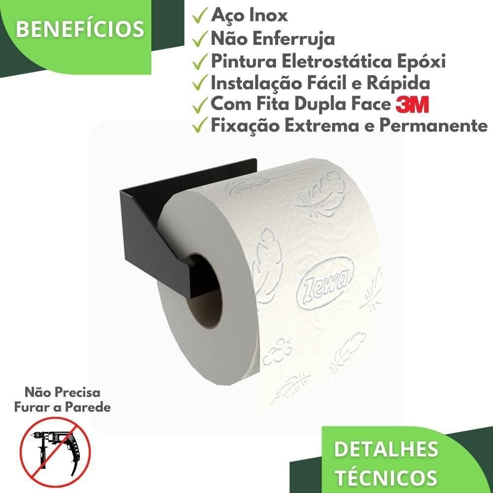 Porta Papel Higiênico Adesivo Colar Na Parede Preto Df