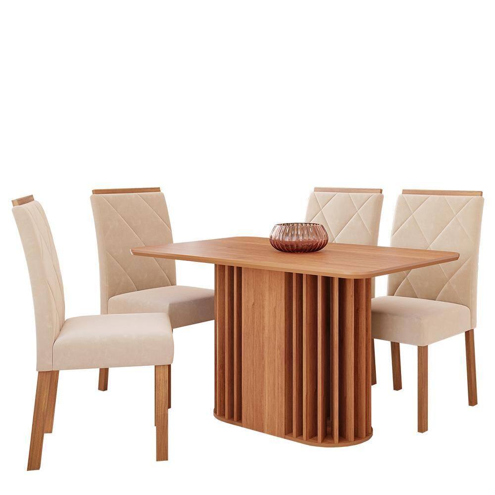 Mesa de Jantar Julieta 130x80 com Tampo em MDF e 4 Cadeiras Fernanda Wood - Cimol Móveis