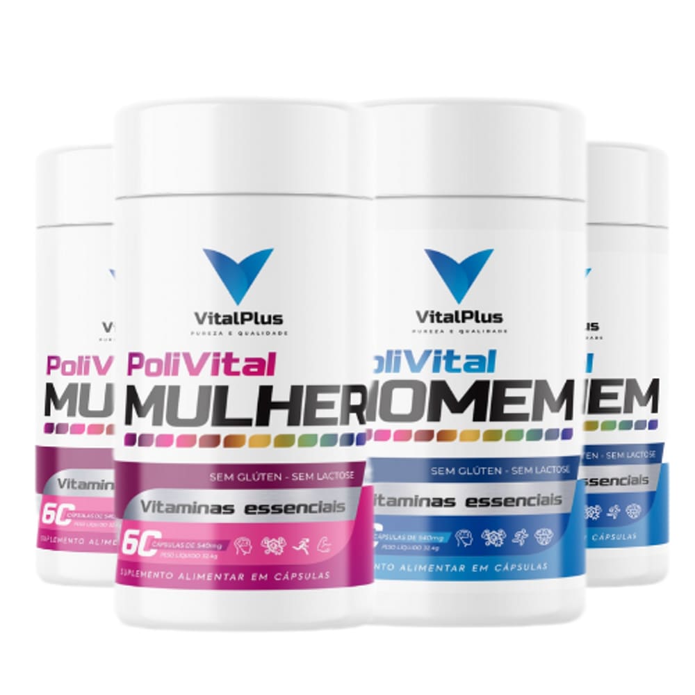 Vitalplus Premium Polivitamínicos KIT 2 Unidades Homem + 2 Unidades Mulher - 60 Cápsulas por frasco