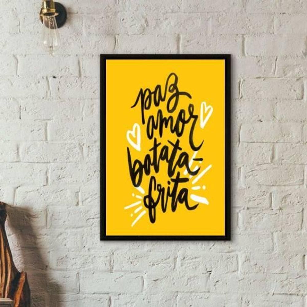 Quadro Decorativo Paz Amor Batata Frita 45X34 Moldura Preta