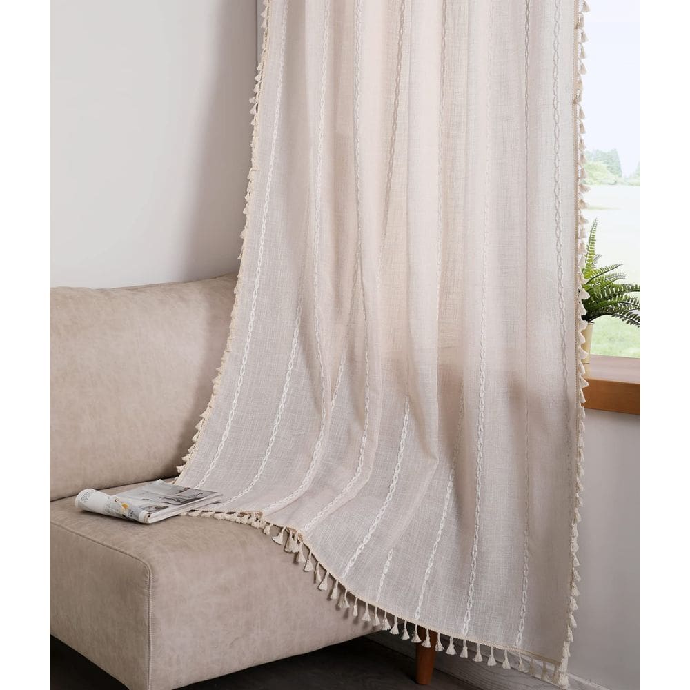 Cortinas RoomTalks Boho Beige 244 cm de comprimento: algodão e poliéster