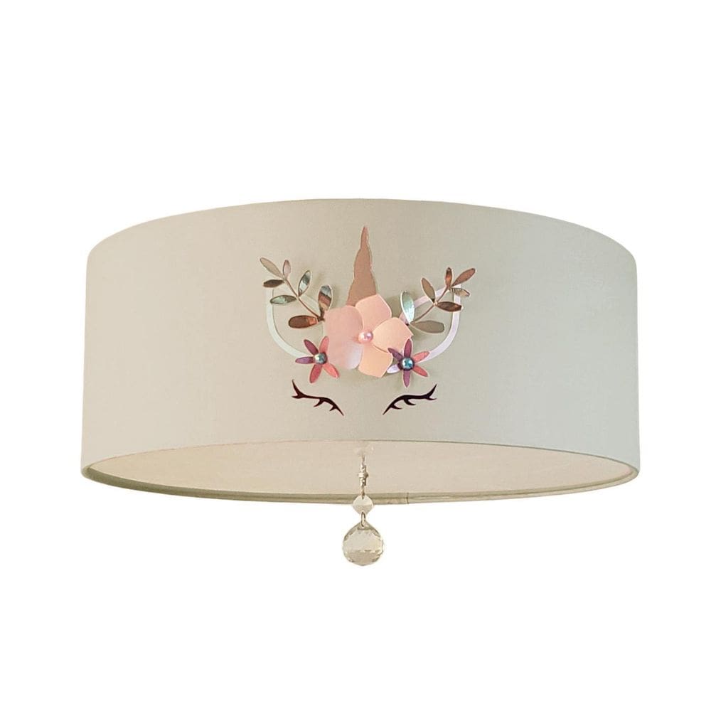 Luminária Infantil Quarto Menina Unicórnio C/Cristal Cinza