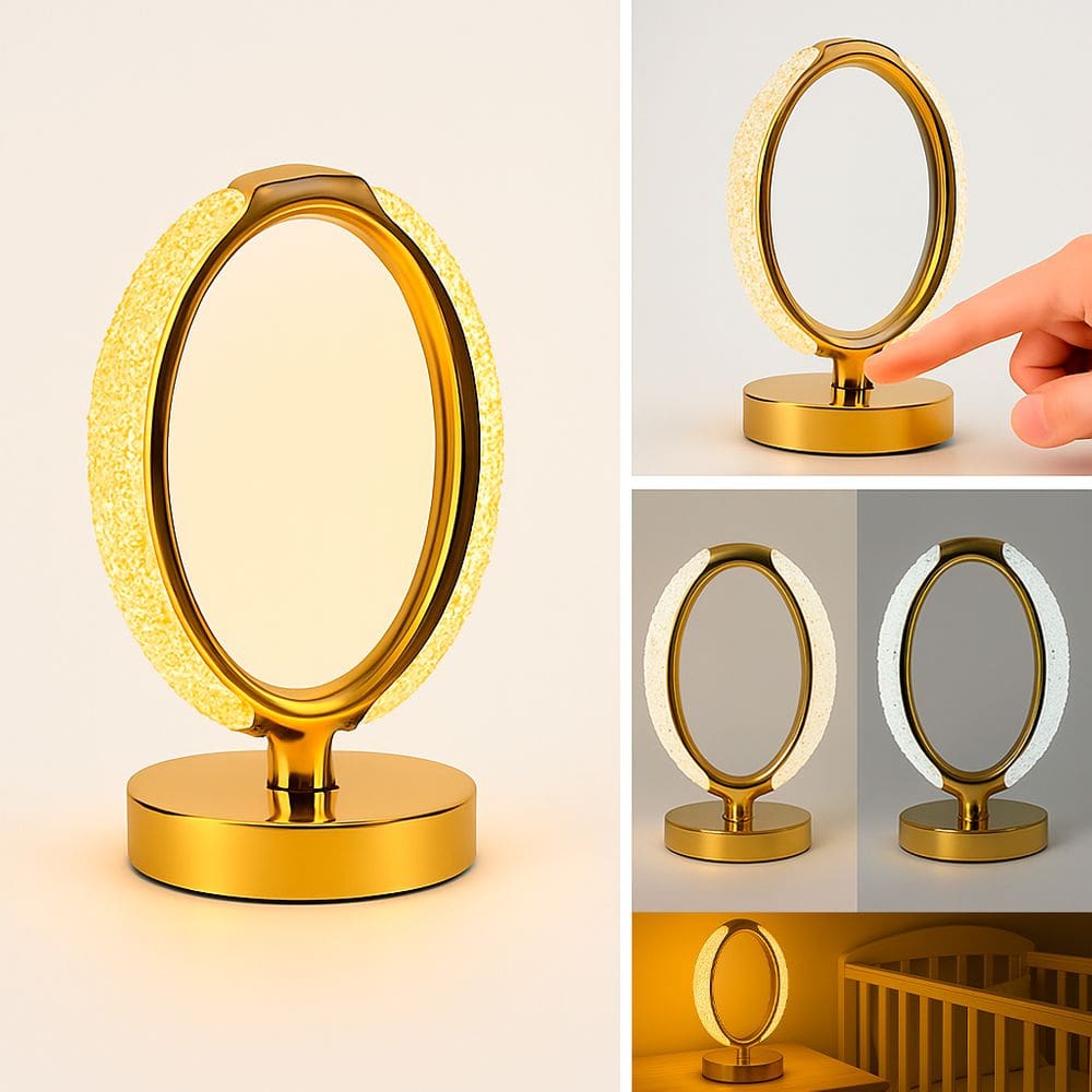 Luminária de Mesa Abajur Decorativo Efeito Cristal Dourado Touch 3 Tons Bateria Recarregável