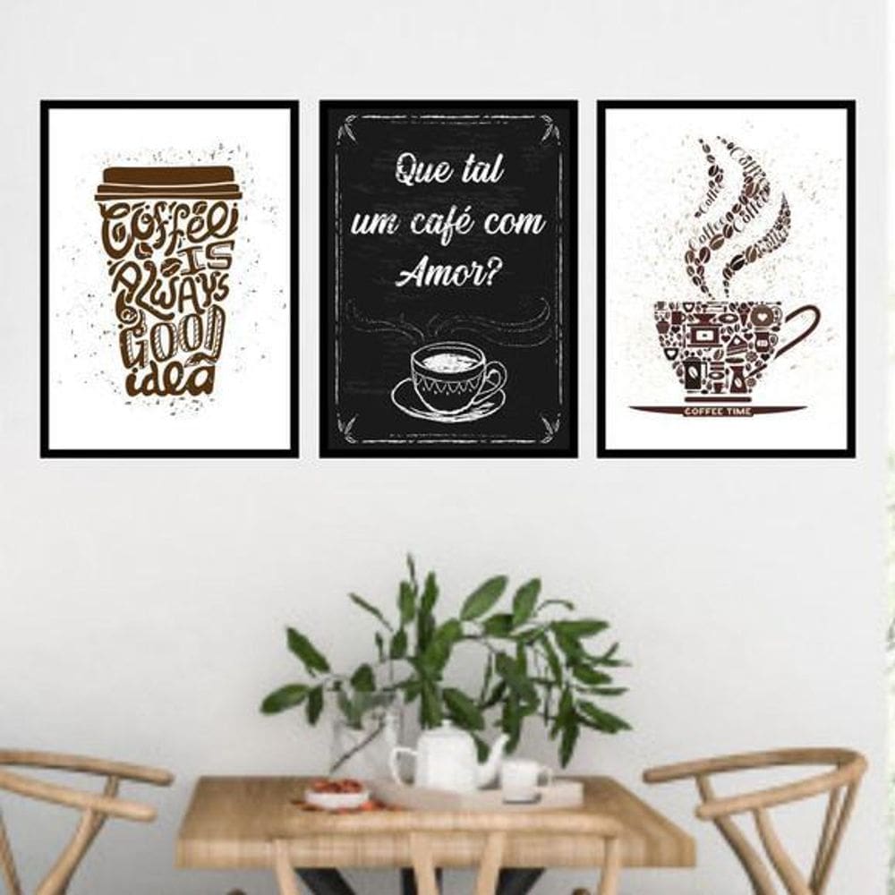 Kit 3 Quadros Que Tal Um Café Com Amor 24X18Cm