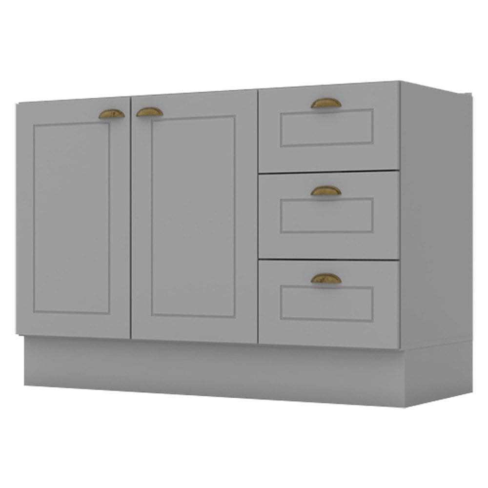 Balcao Pia 2 Portas 3 Gavetas 120 cm C353 Americana Cinza Henn