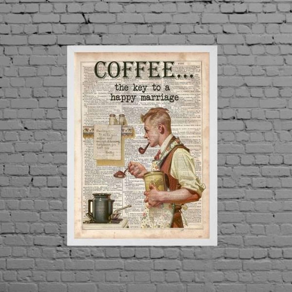 Quadro Vintage Coffee Happy Mariage 33X24Cm Moldura Branca
