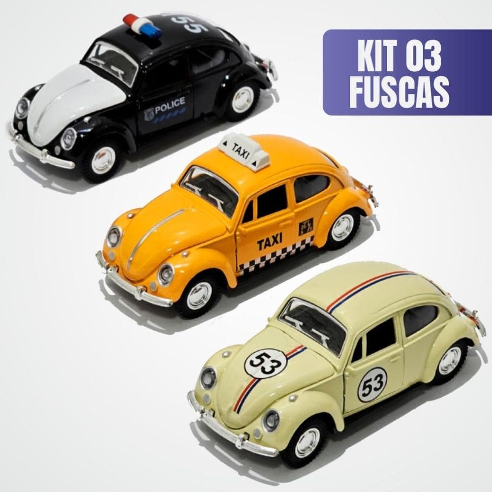 Kit 3 Super Carrinhos Miniatura Fusca Colecionador Fricção