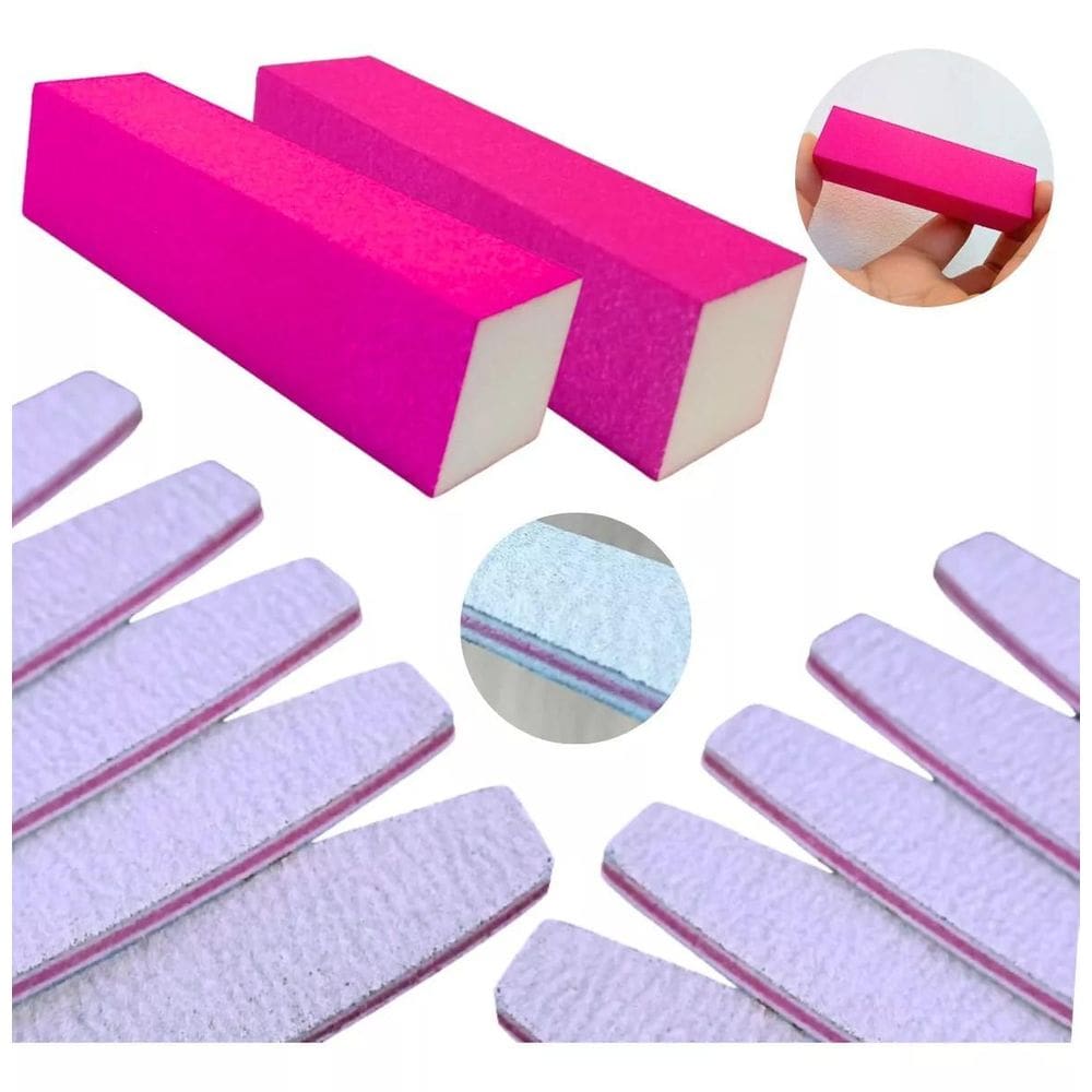 Kit Super Lixas 5 Lixas 100/180 Unha /2 Lixas Bloco Manicure