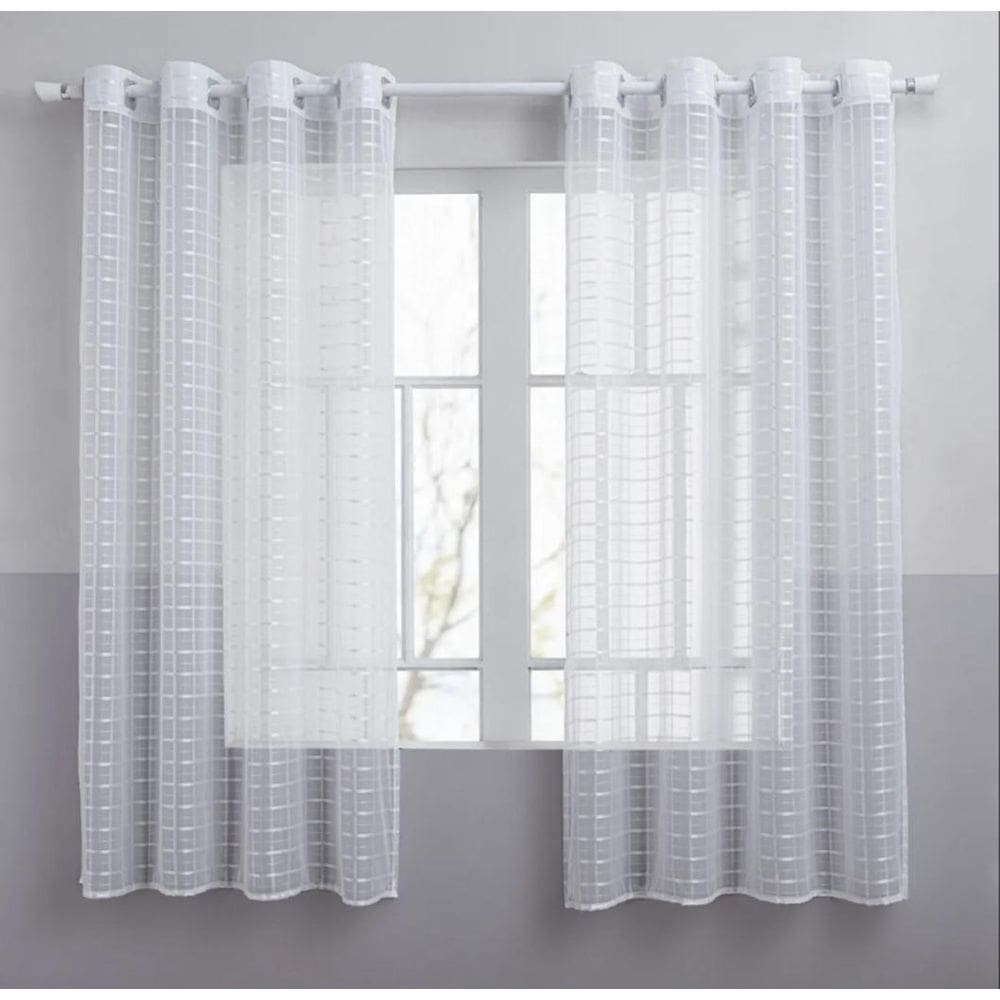 Cortina Transparente Voil Xadrez Branco 2,00X1,20 Cozinha