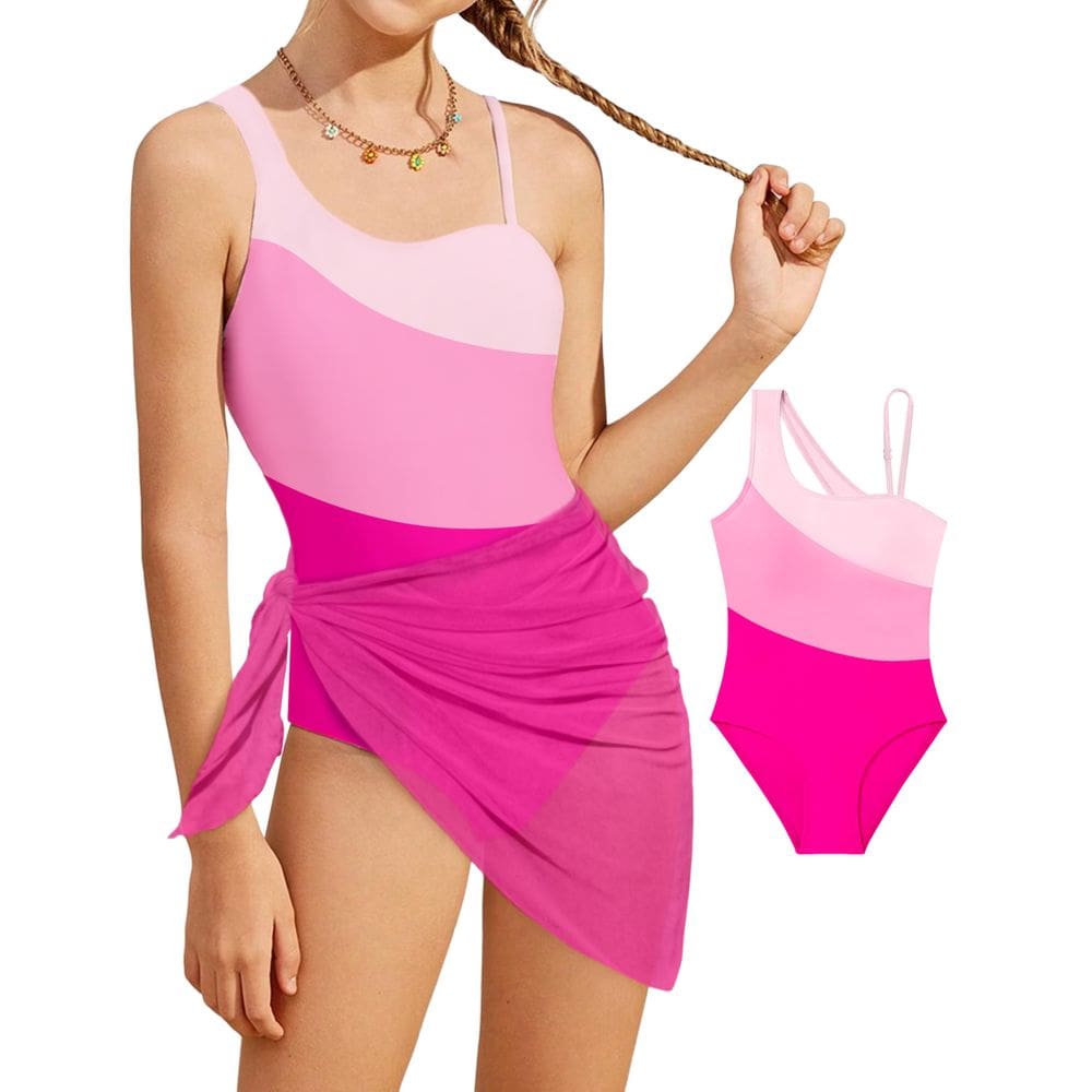 Roupa de banho feminina CRISONE rosa de ombros descobertos com malha 7-14Y