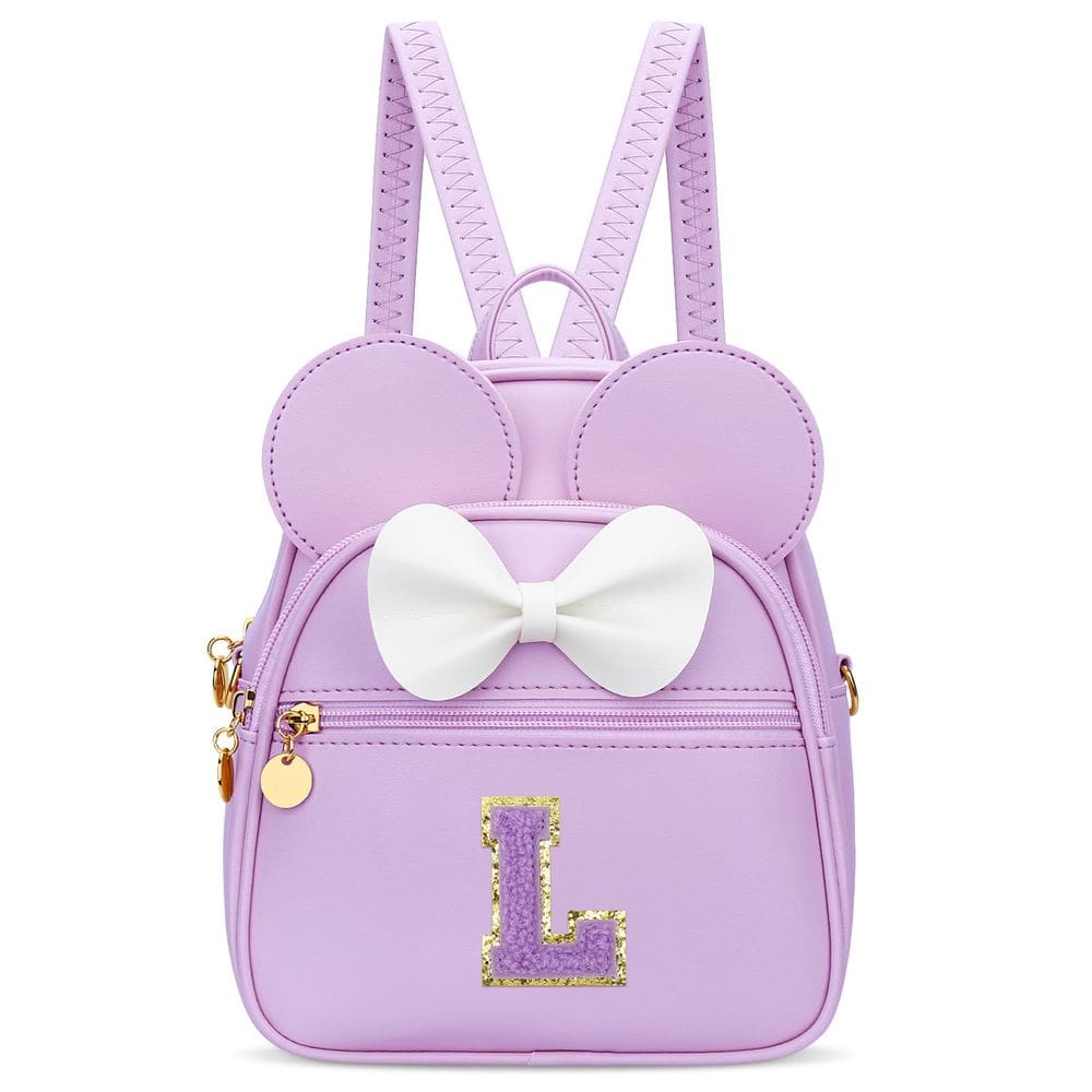 Mini mochila KKXIU Girls Initial Bowknot Purple Faux Leather