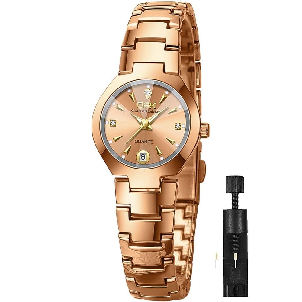 Relógio OPK Fashion Rose Gold em aço inoxidável para mulheres