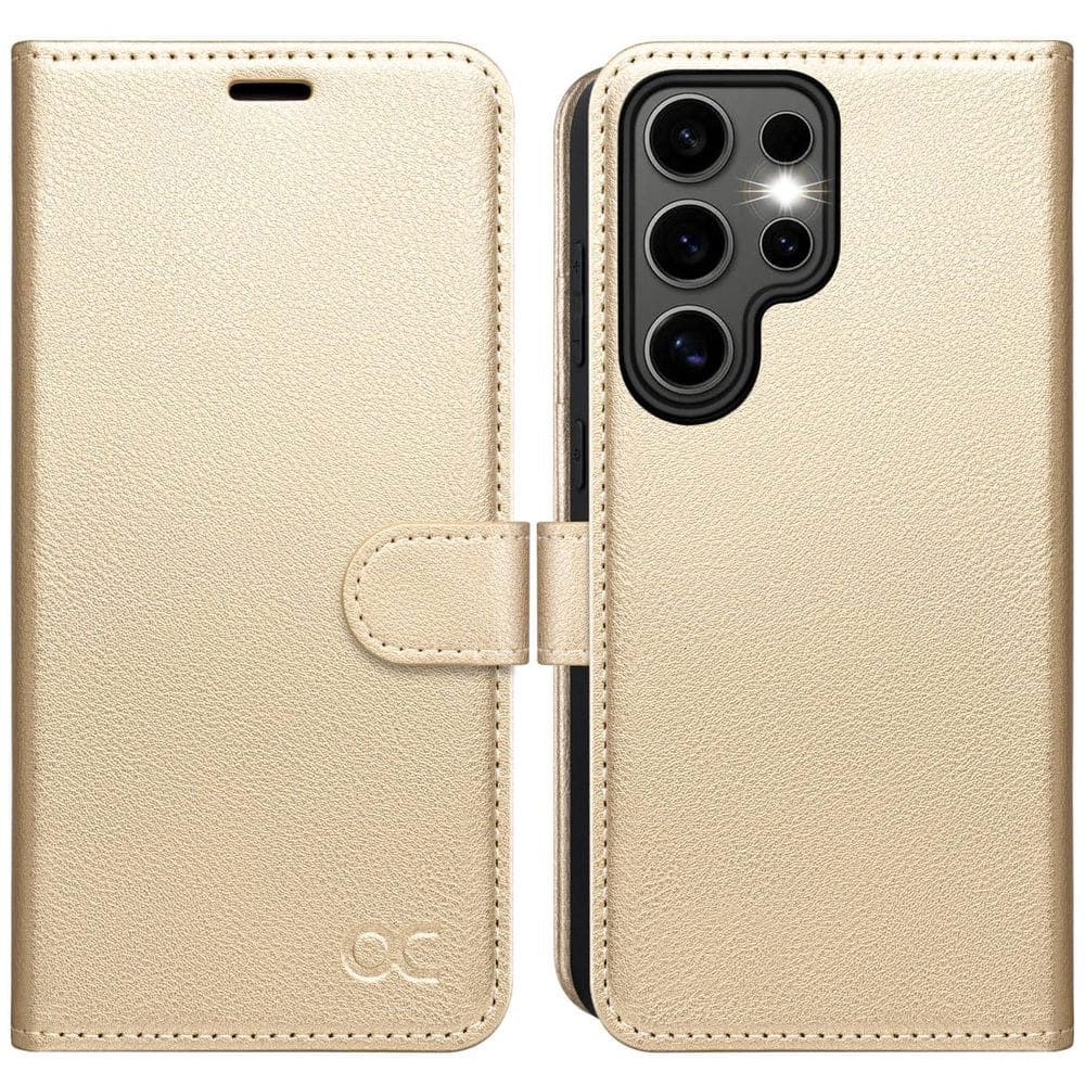 Capa tipo carteira OCASE compatível com Galaxy S25 Ultra 6,9\" dourada