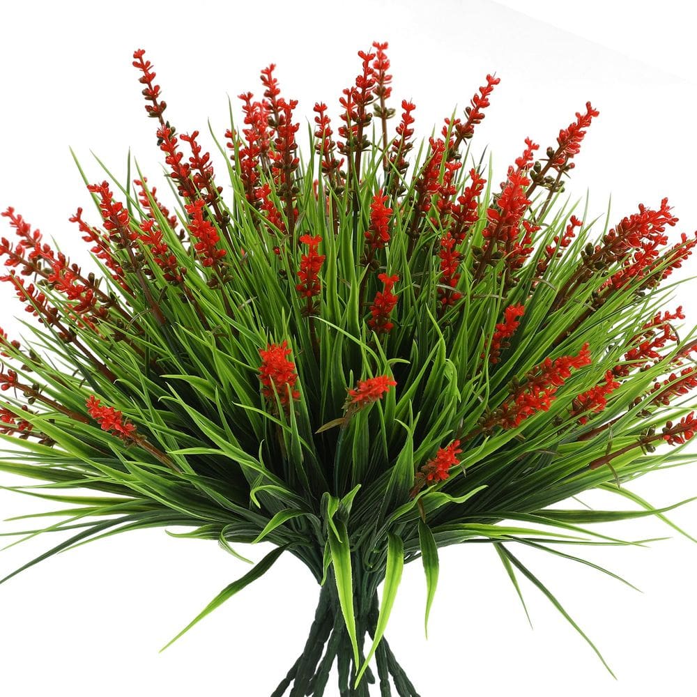Flores artificiais alyptus Monkey Grass 12 pacotes vermelhos