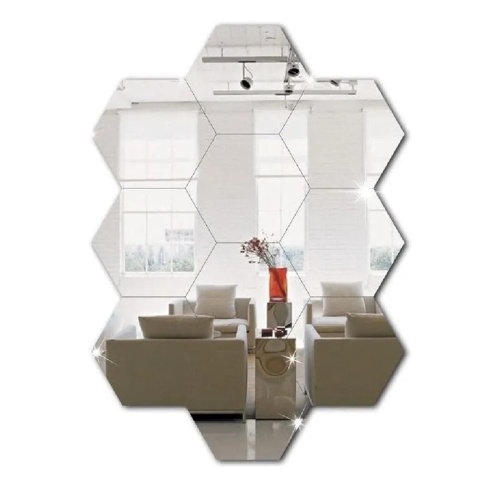 Espelho Decorativo Em Acrílico Hexagono 10 Peças Grande