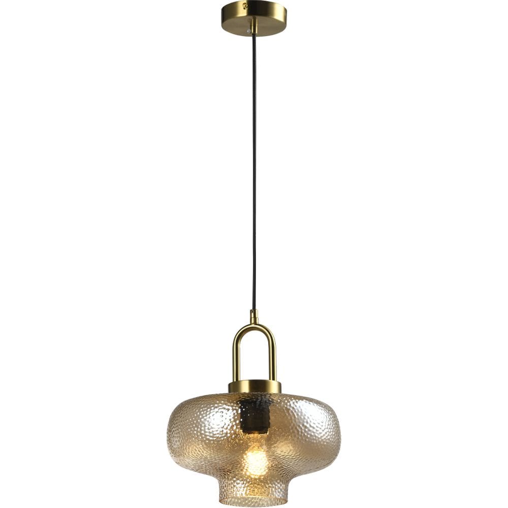 PENDENTE ANTIQ DOURADO E VIDRO ÂMBAR Ø26x24CM