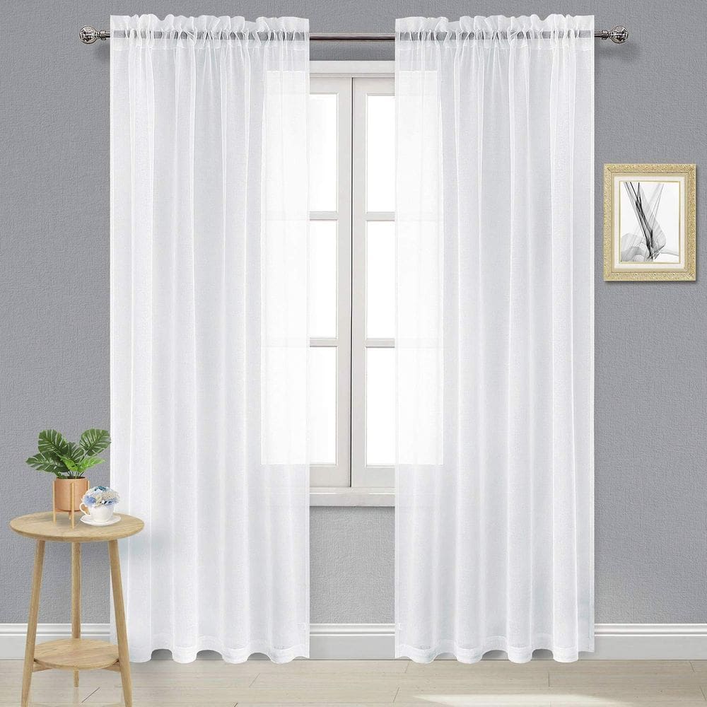 Cortinas transparentes DWCN brancas, 300 cm de comprimento, poliéster, 2 peças