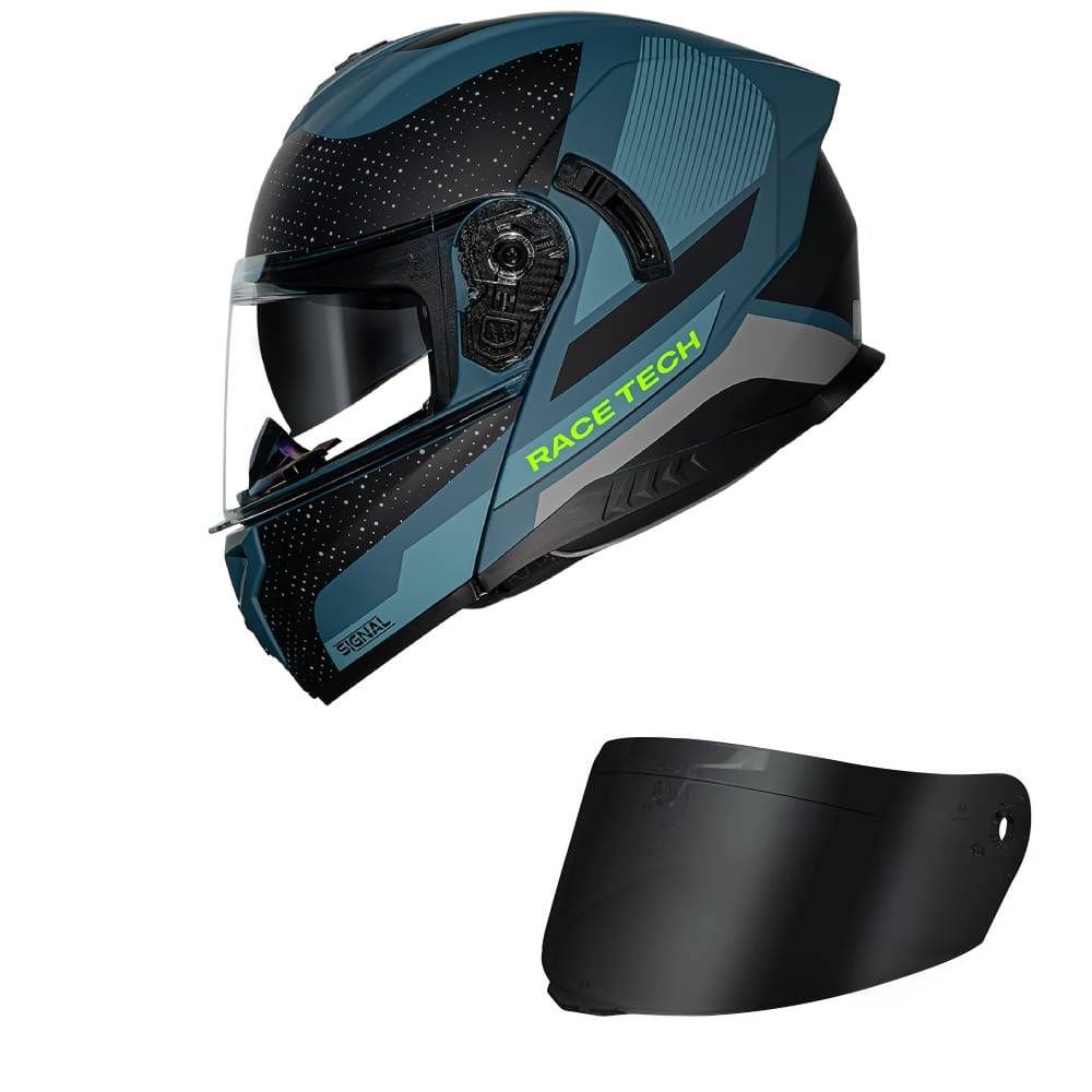 Capacete Race Tech Signal Gear Preto e Azul Fosco Mais Viseira Fumê