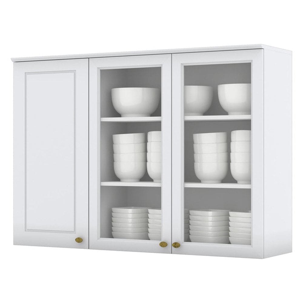 Armario Aereo 3 Portas Vidro MDF 120 cm Americana C363 Branco Henn
