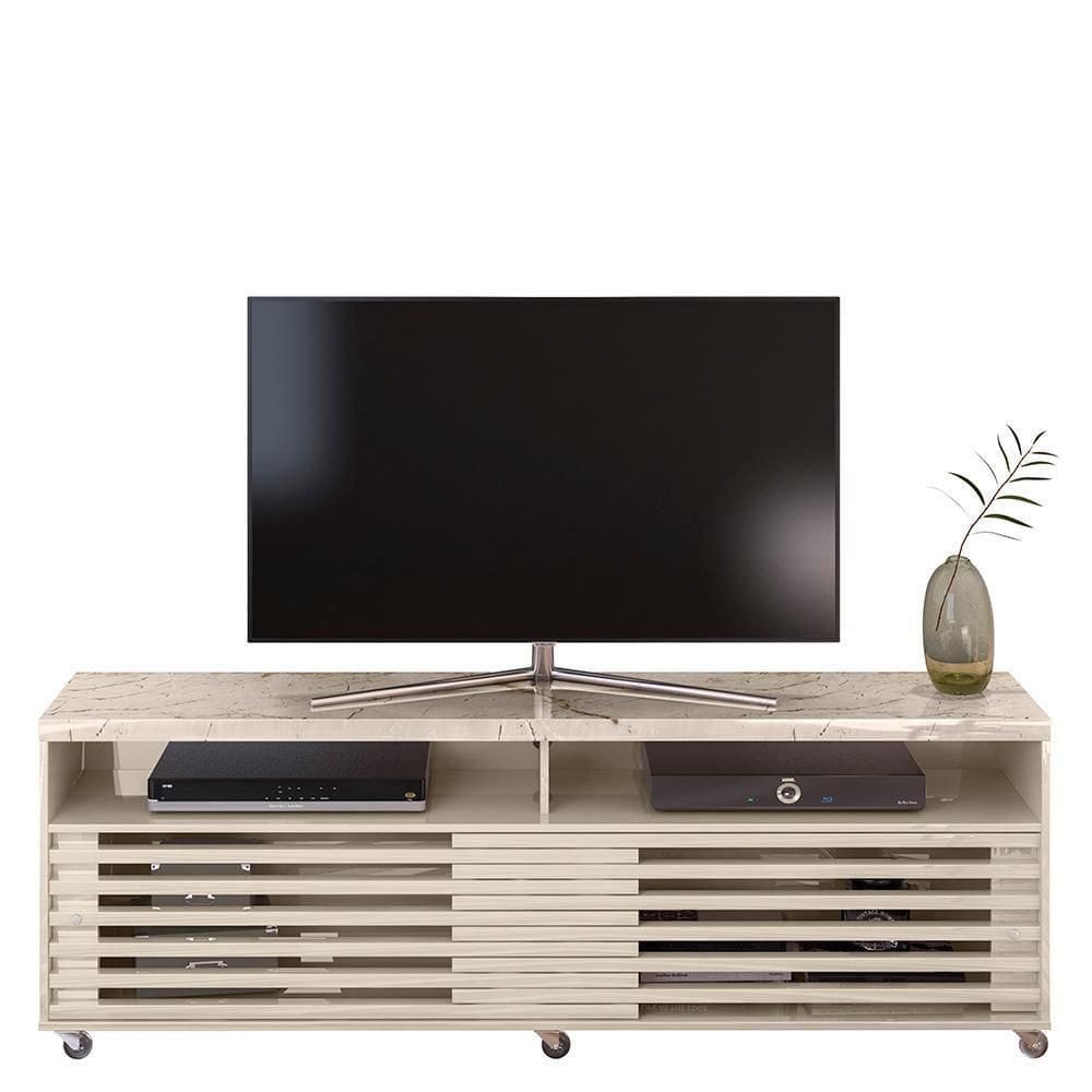 Rack Bancada Frizz 1.8 Calacata/off White Com Rodízios Para Tv Até 65” - Madetec