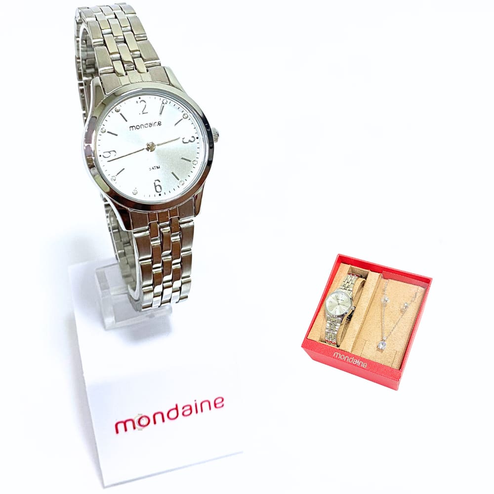 Relógio Mondaine Feminino Analógico Prateado Cristais Kit 32720L0MKNE2K1