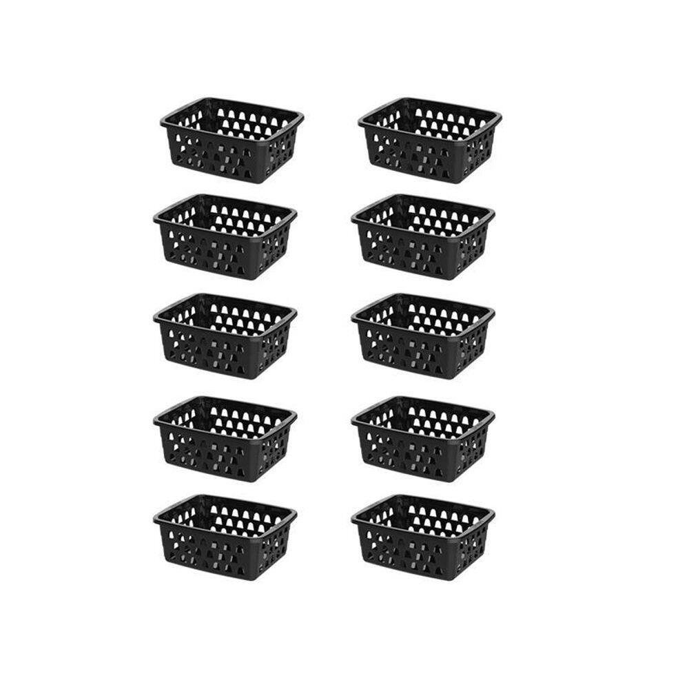 Kit 10 Cestos Multiuso Pequeno Preto 12X6X16Cm Pp Uninjet