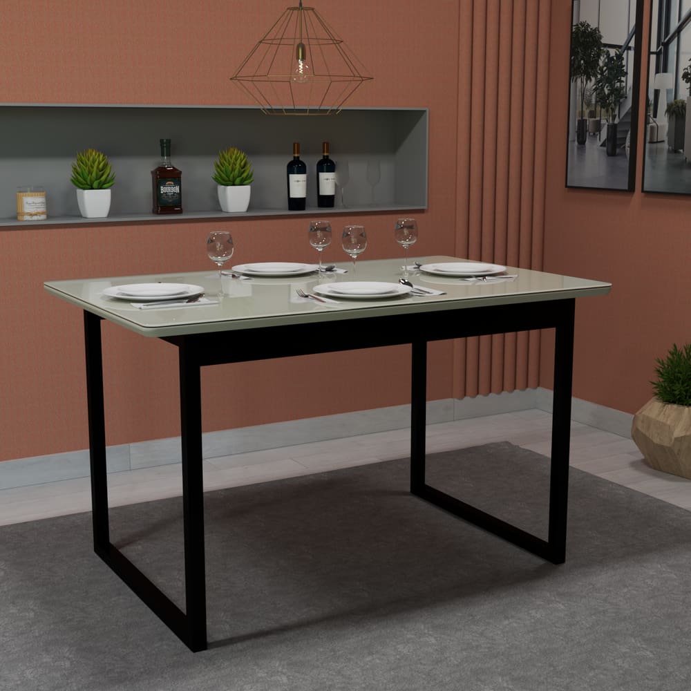 Mesa De Jantar Moderna Estilo Industrial Pés Ferro Tampo MDF 120x80 4 Lugares