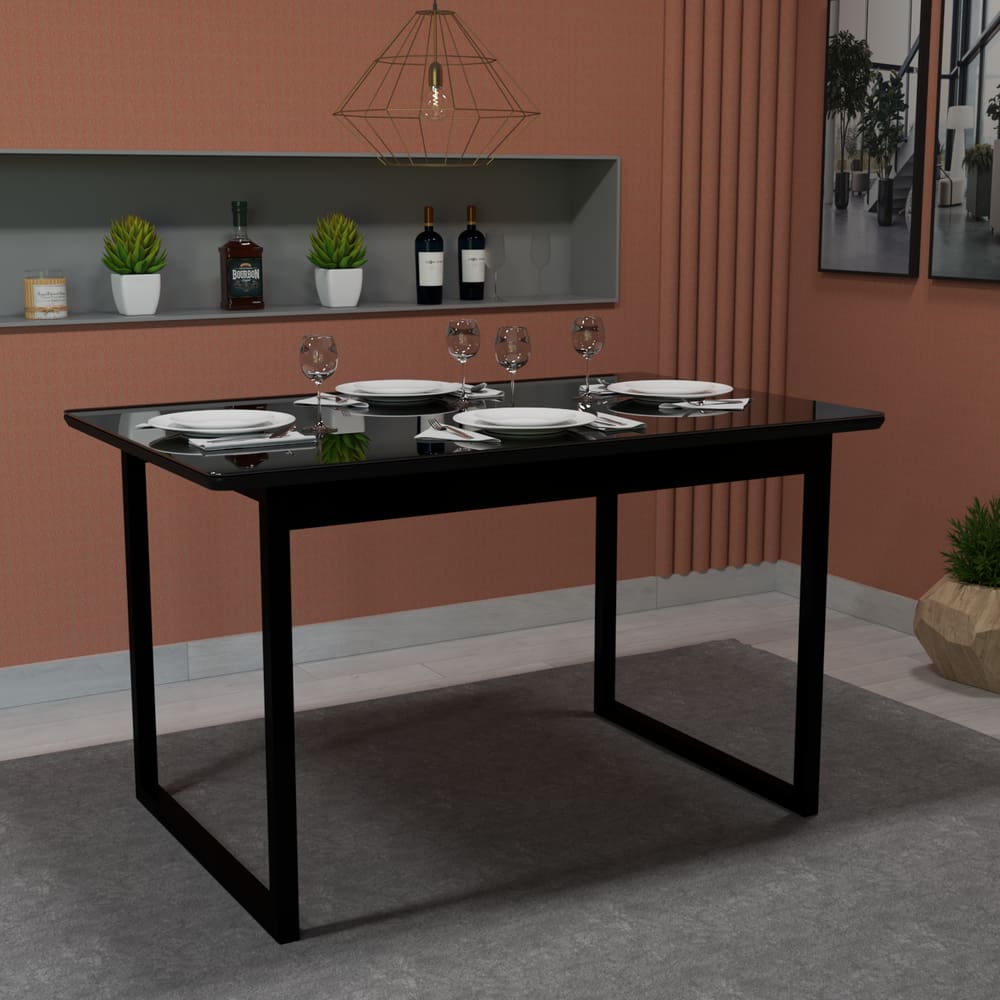 Mesa De Jantar Retangular 160x80 Base De Ferro Tampo MDF Sem Vidro Estilo Industrial