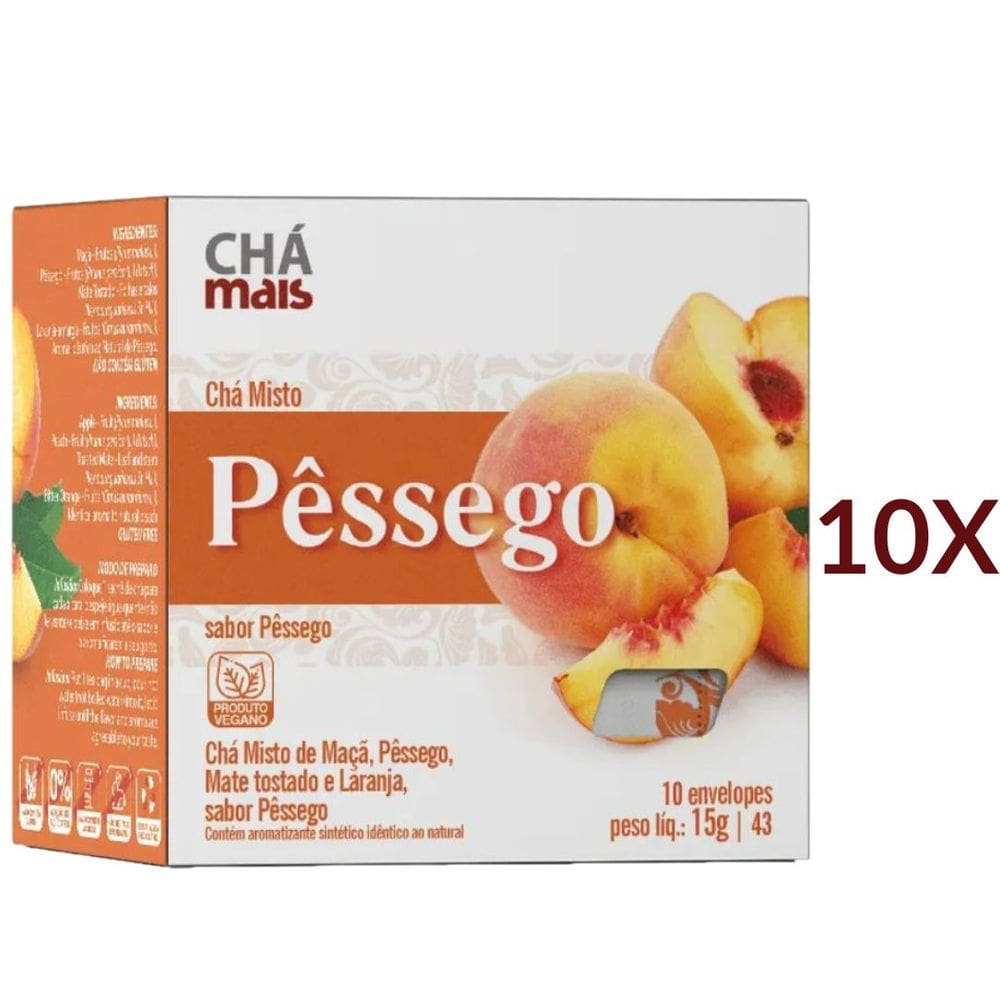 Chá Misto de Pêssego Maçã Mate Tostado e Laranja Vegano Cx. com 10 Sachês Kit 10