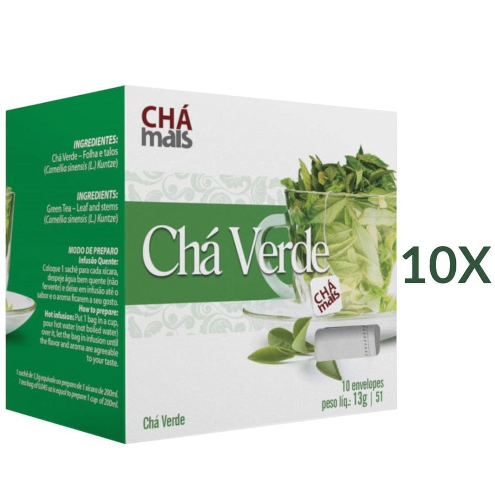 Chá Verde Natural Vegano Cx. com 10 Sachês Kit 10