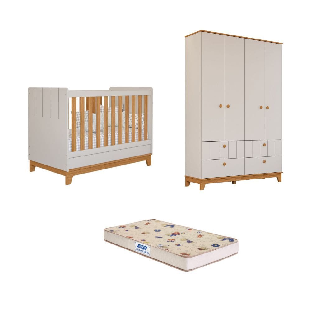 Quarto de Bebê com Guarda Roupa Berço e Colchão Liza Permobili