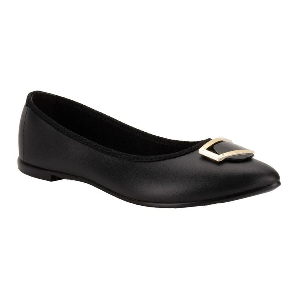 Sapatilha Feminina Moleca Bico Fino Detalhes Dourado Preta